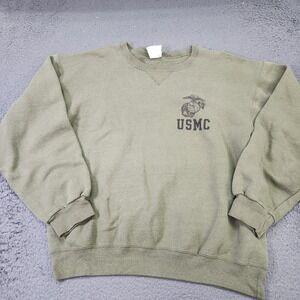 Vintage Soffe Sweatshirt Mens Medium Green USMC Graphic Pullover Made In USA